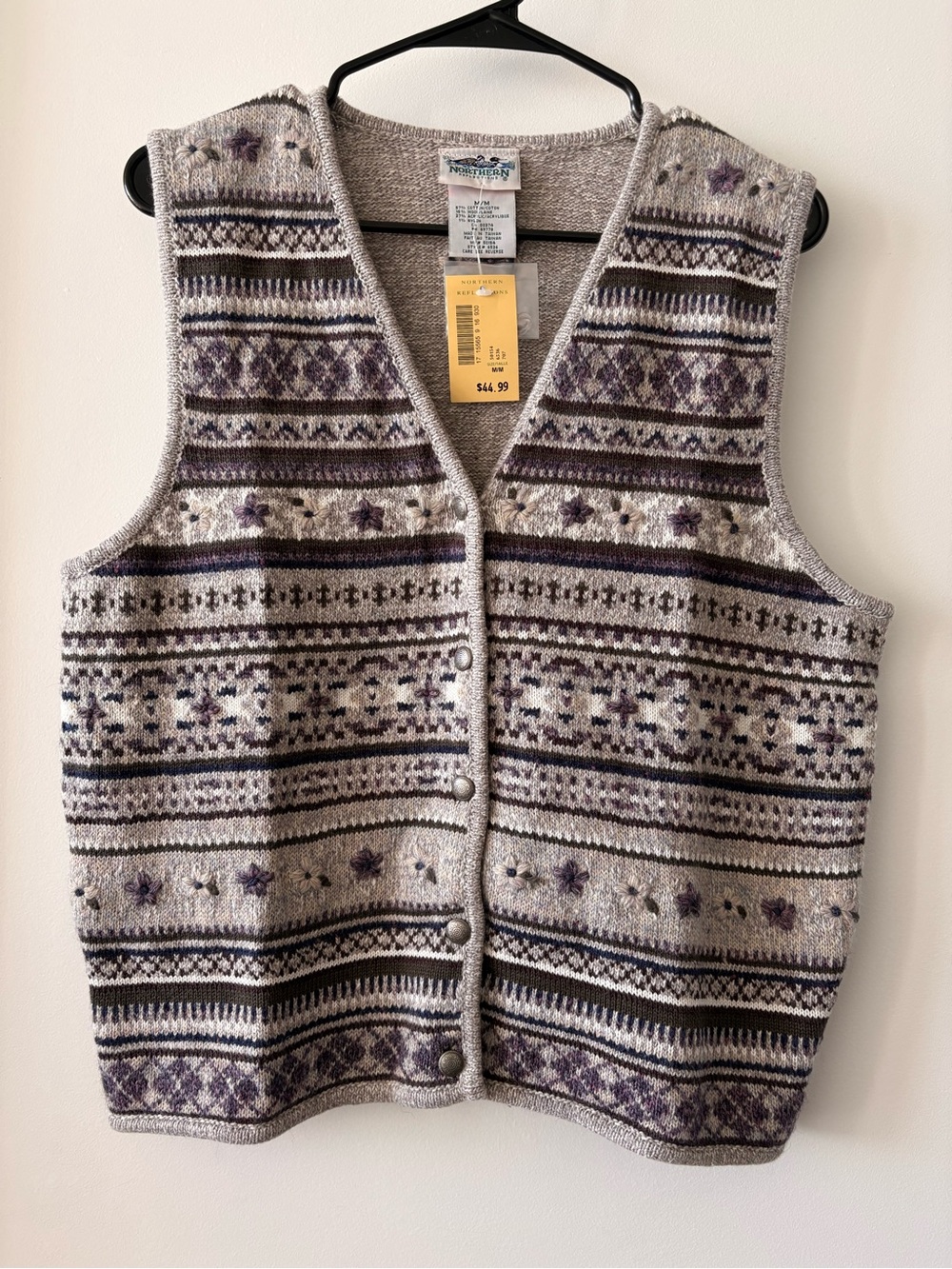 Vintage Northern Reflections Fair Isle Embroidered Sweater Vest NWT |